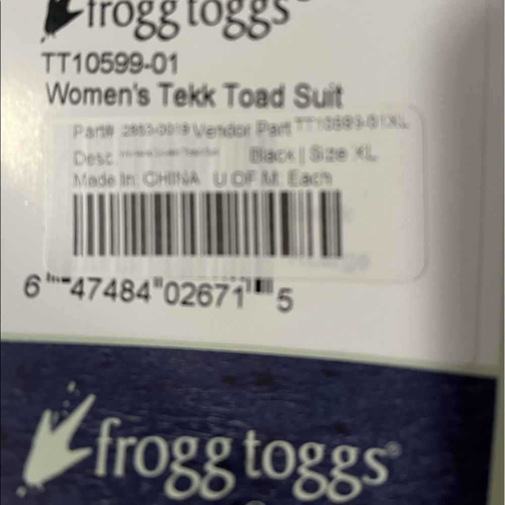 New w/tags FROGG TEKK TOAD SUIT. INCLUDED JACKET & PANTS XL Women’s Waterproof